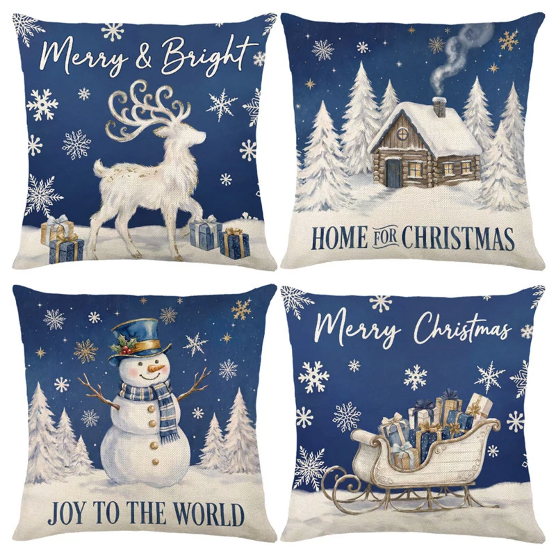Blue Christmas Pillow Cover Set