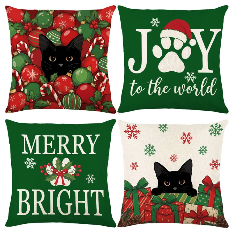 Cat Christmas Pillow Cover Set