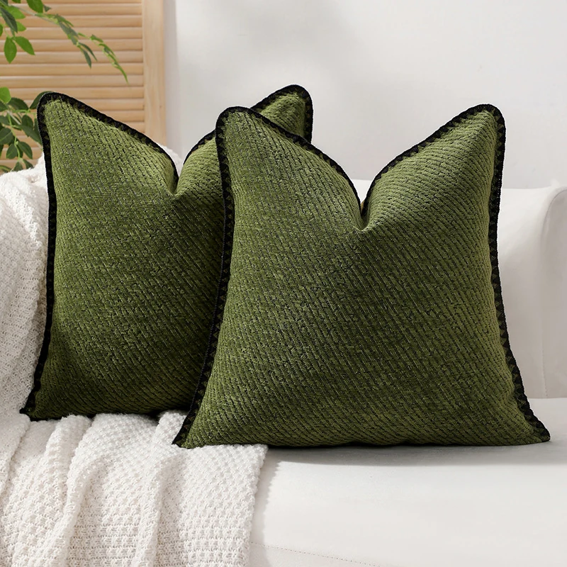 Olive Velvet Throw Pillow Pair