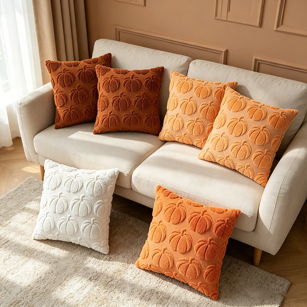 Orange Tufted Throw Pillow Set